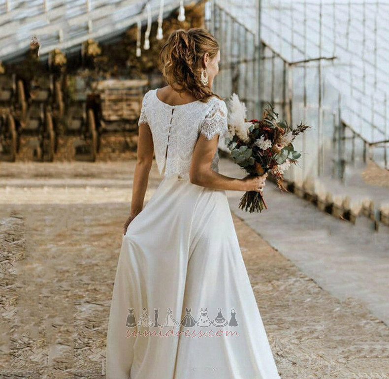 Button Hemline Asymmetrical High Covered Short Sleeves Elegant Wedding gown