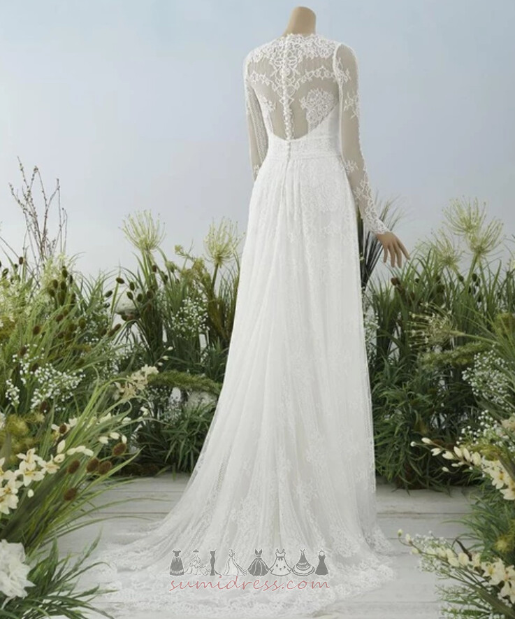 Button Illusion Sleeves Spring Outdoor Jewel Simple Wedding Dress