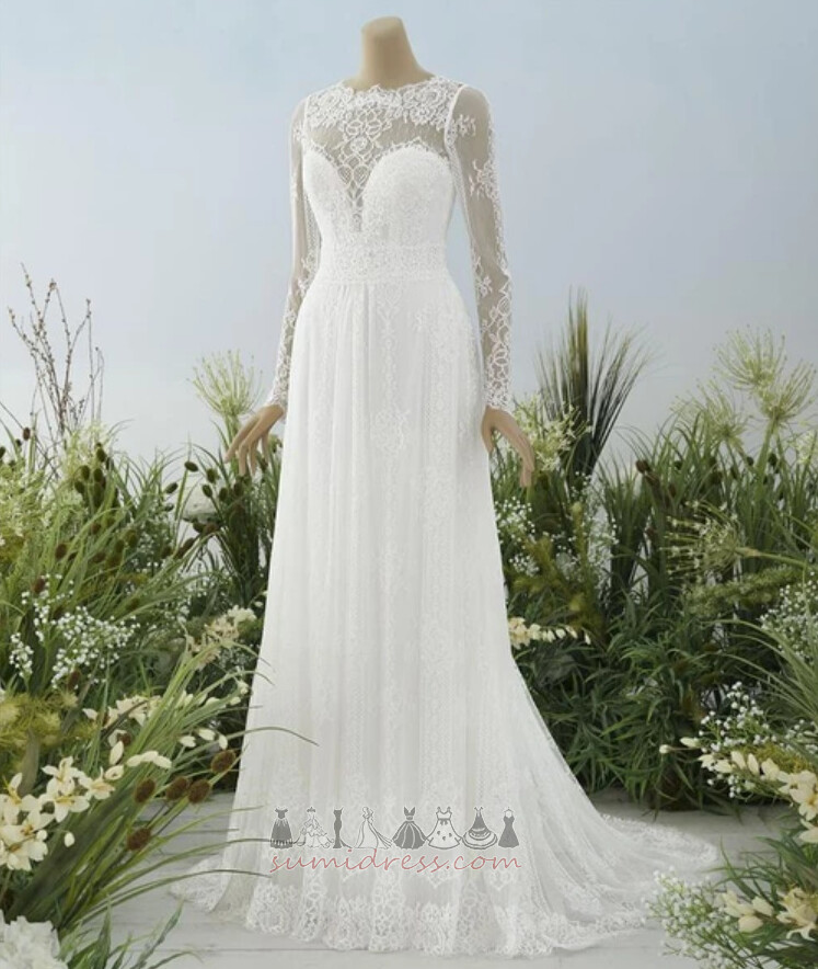 Button Illusion Sleeves Spring Outdoor Jewel Simple Wedding Dress