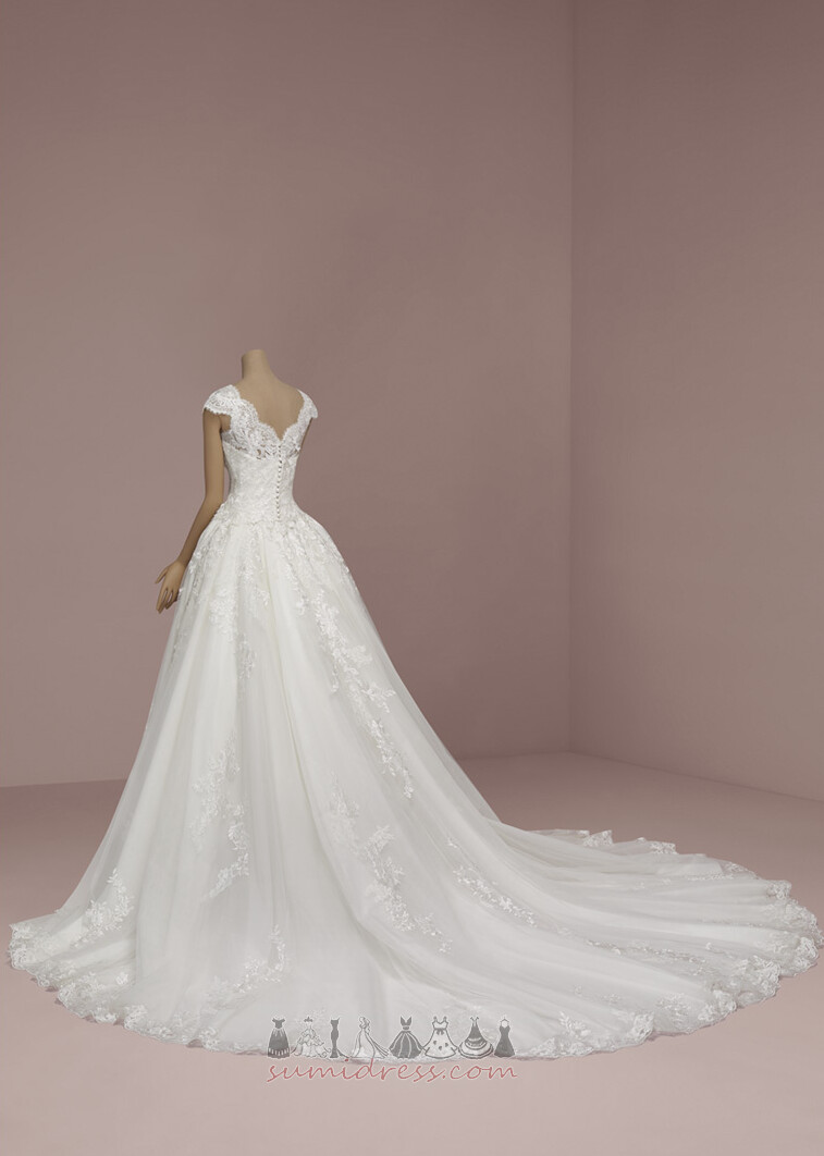 Capped Sleeves Beading Natural Waist Zipper Up Hourglass Floor Length Wedding Dress
