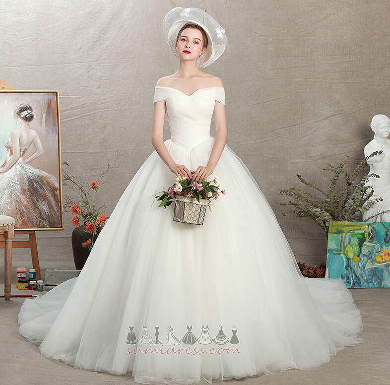 Capped Sleeves Draped Natural Waist Tulle Inverted Triangle Long Wedding gown
