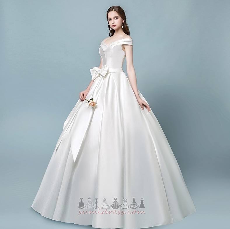 Capped Sleeves Formal Short Sleeves Pear Floor Length Bowknot Wedding Dress