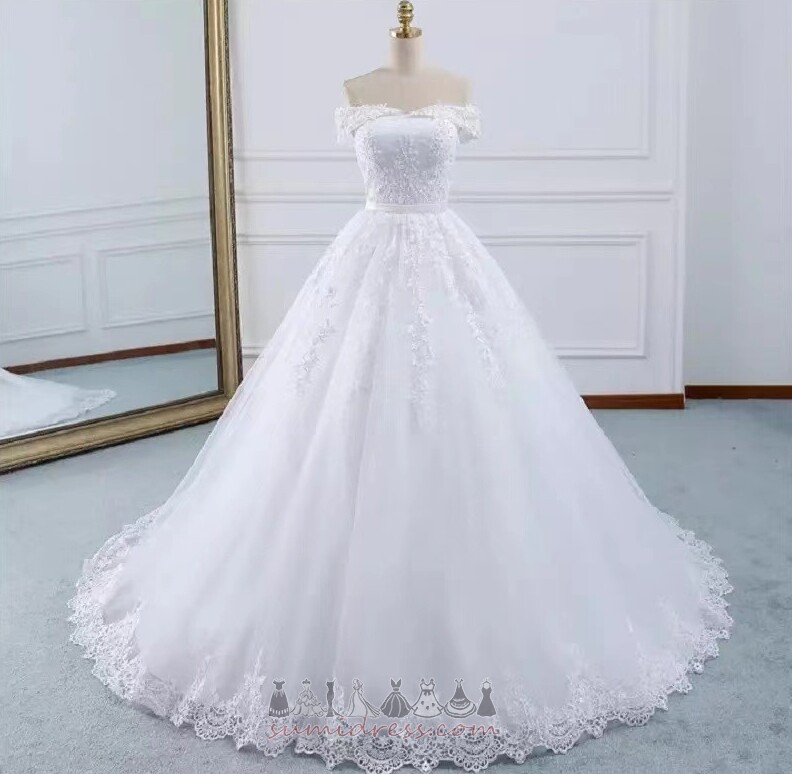 Capped Sleeves Formal Sweep Train Voile Lace-up Natural Waist Wedding gown