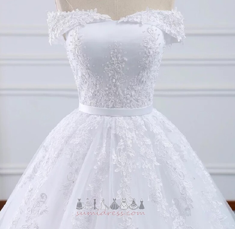 Capped Sleeves Formal Sweep Train Voile Lace-up Natural Waist Wedding gown