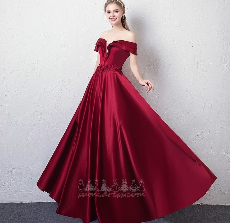 Capped Sleeves Portrait collar Satin Natural Waist Spring Short Sleeves Prom Dress