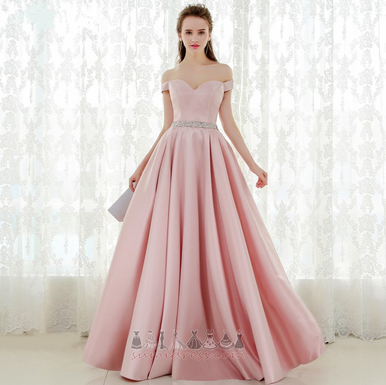 Capped Sleeves Satin Beaded Belt Spring Ankle Length A-Line Prom Dress