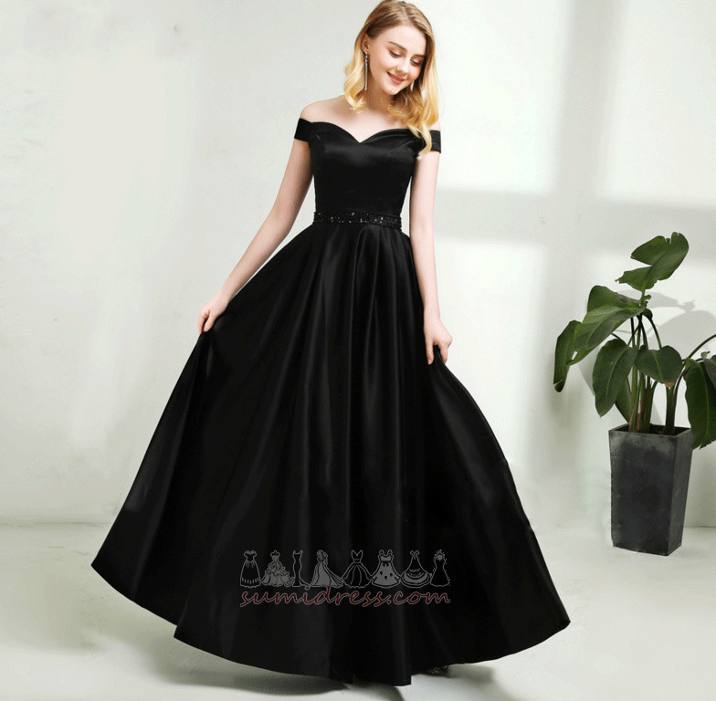 Capped Sleeves Satin Beaded Belt Spring Ankle Length A-Line Prom Dress