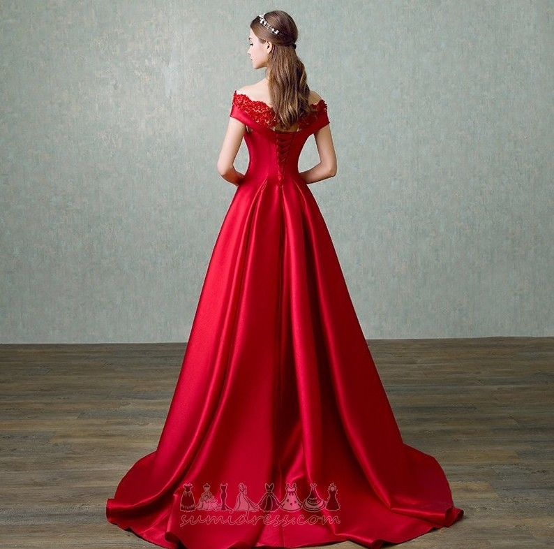 Capped Sleeves Sweep Train A-Line Satin Spring Beading Prom Dress