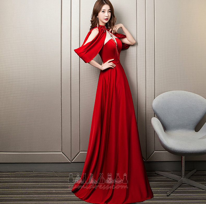 Capped Sleeves Sweep Train Short Sleeves Demure High Neck Keyhole Back Evening Dress