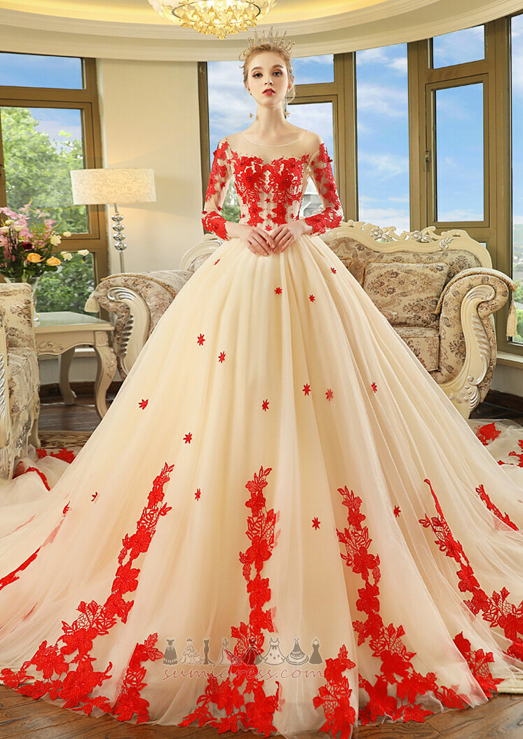 царський поїзд Довго зал довгі рукави акцентована Розетка природні Талія Весільна сукня