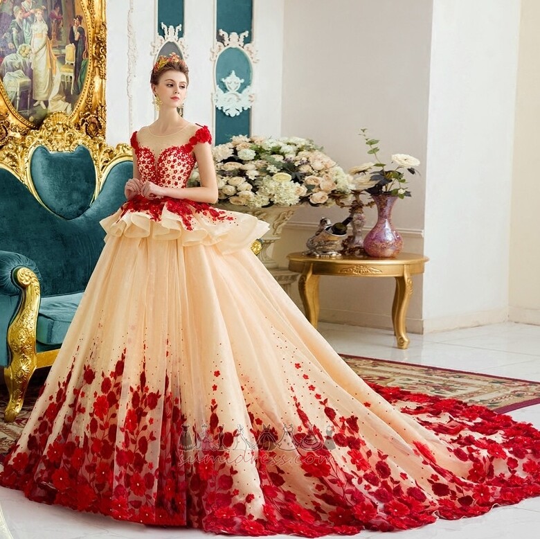 Царския влак Църква Формално цип нагоре Къси ръкави Таван ръкави сватбена рокля