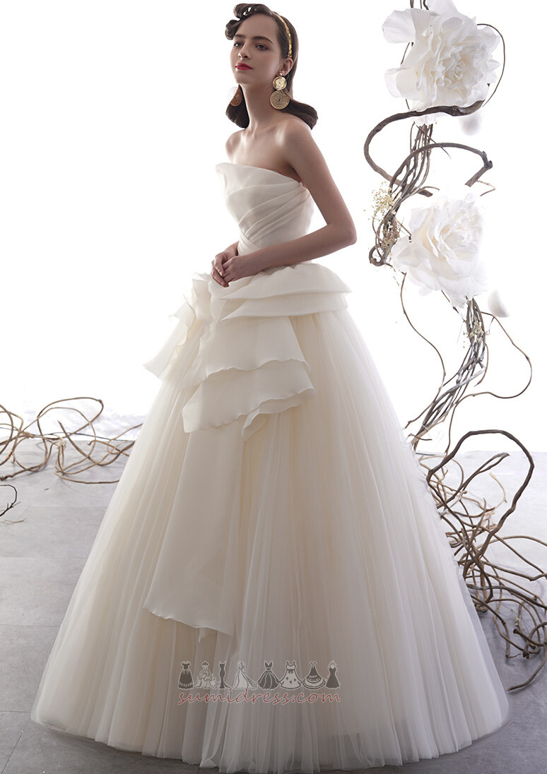 Cascading Sleeveless Strapless Floor Length Tulle Simple Wedding Dress