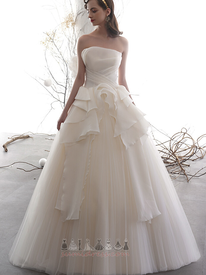 Cascading Sleeveless Strapless Floor Length Tulle Simple Wedding Dress