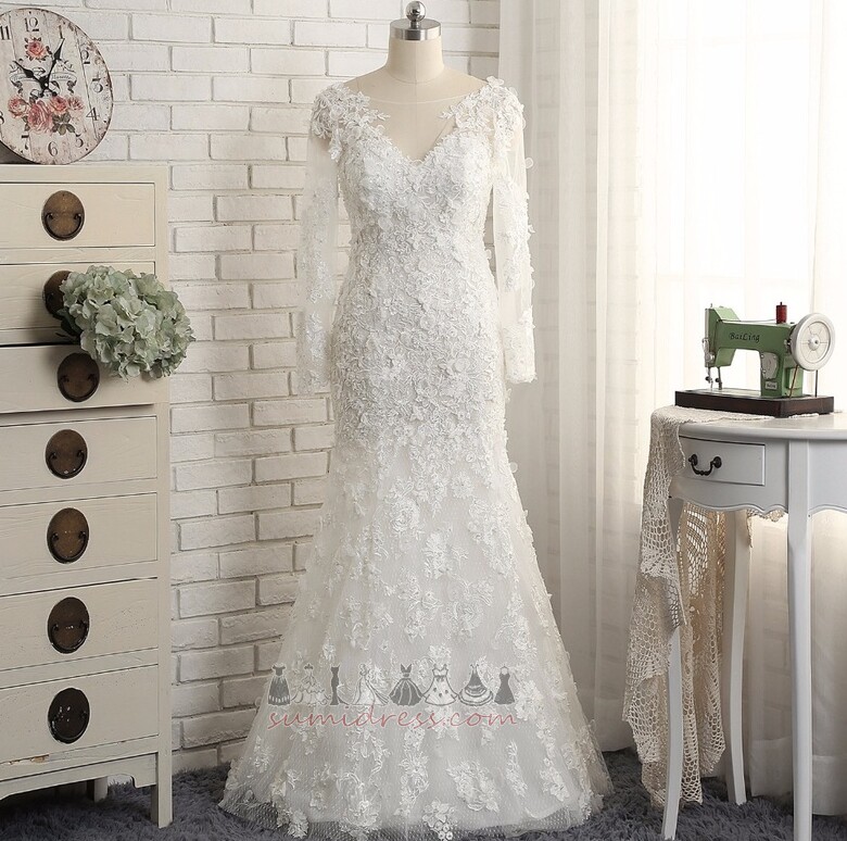Cathedral Train A-Line Long Sleeves Ankle Length Chic Lace Wedding Dress