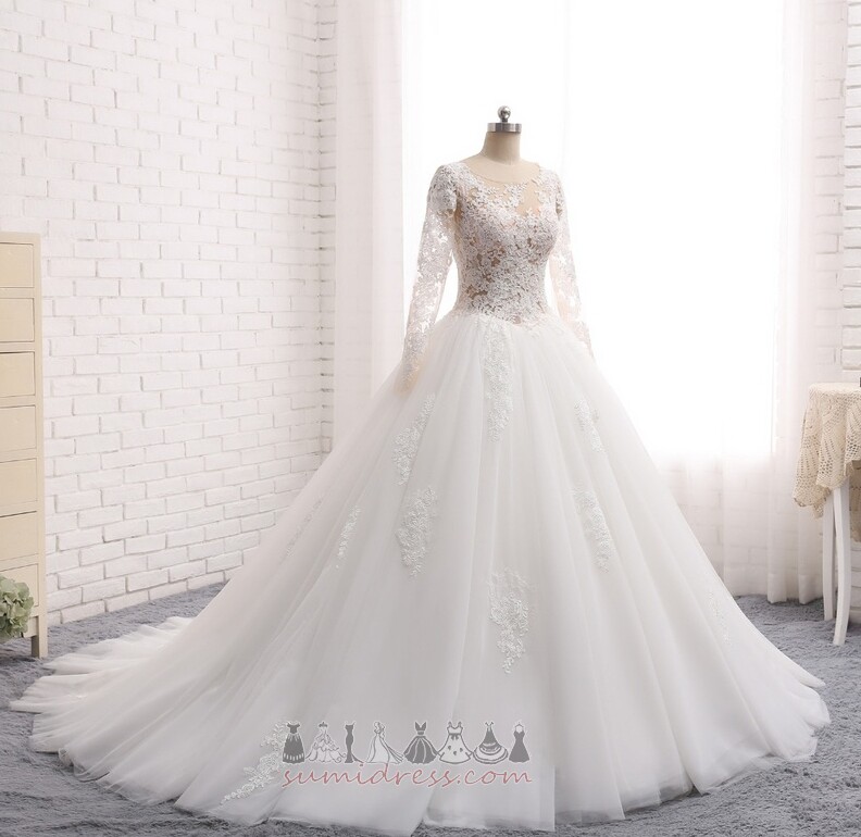 Cathedral Train Long Formal Scoop Hourglass A-Line Wedding Dress