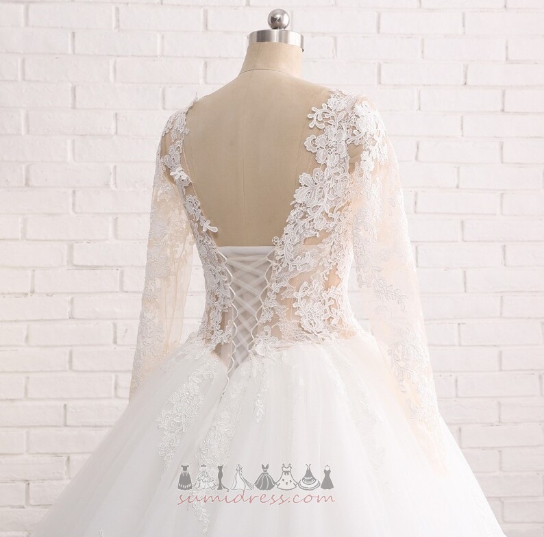 Cathedral Train Long Formal Scoop Hourglass A-Line Wedding Dress
