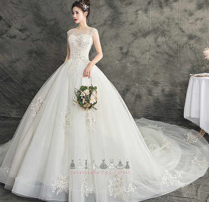 Cathedral Train Sleeveless Lace-up Hall Long A-Line Wedding Dress
