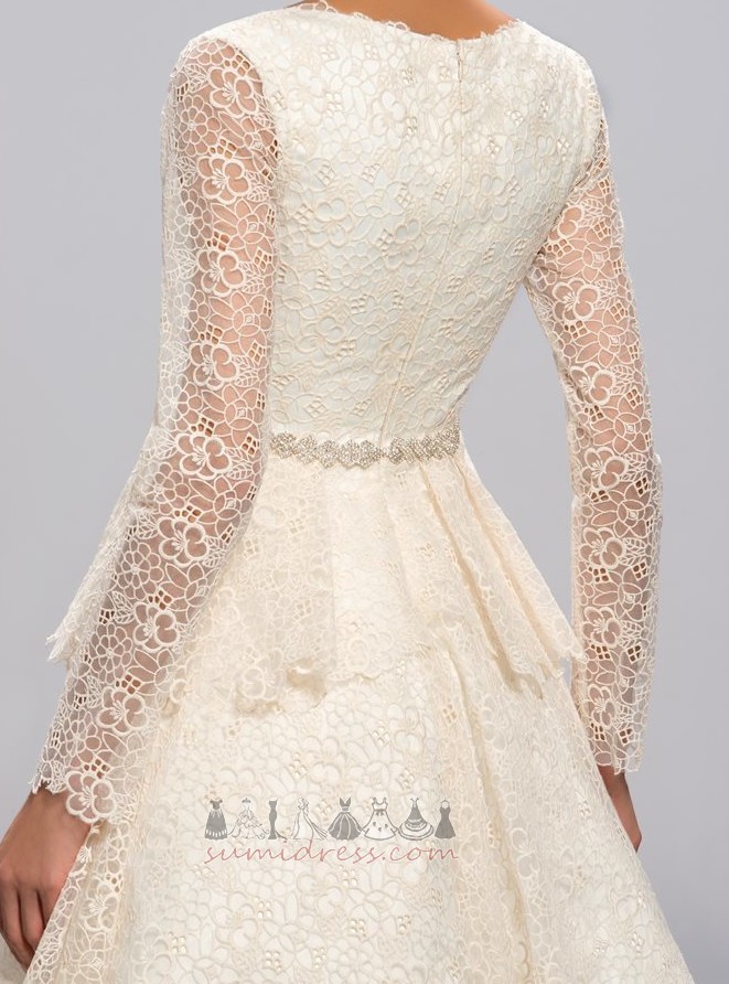 Chic A-Line Portrait collar Natural Waist Lace Illusion Sleeves Cocktail Dress