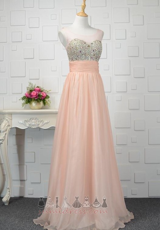 Chic A-Line Ruched Sweep Train Long Natural Waist Evening Dress