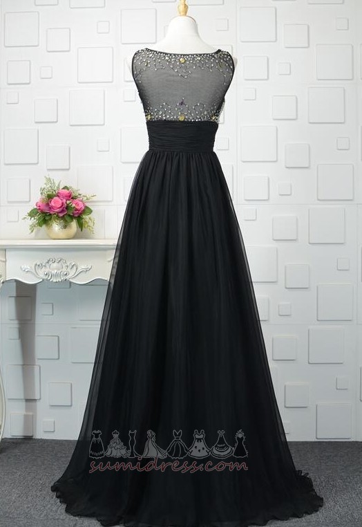 Chic A-Line Ruched Sweep Train Long Natural Waist Evening Dress