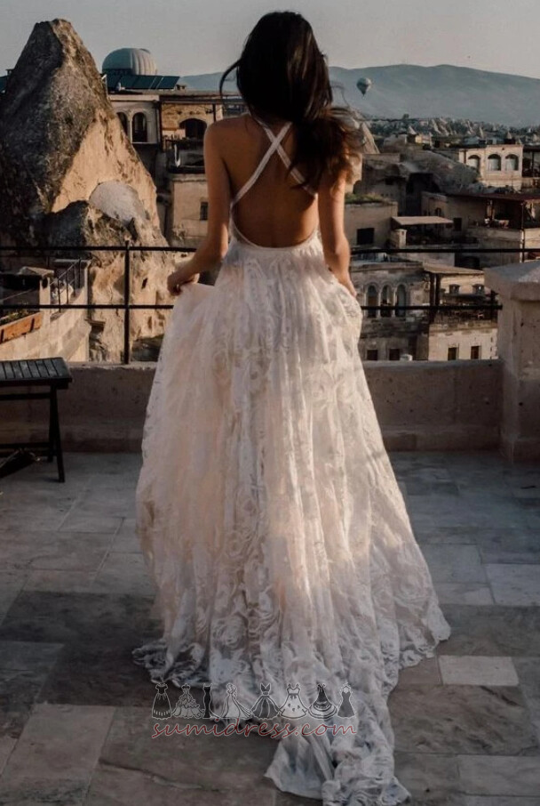 Chic Outdoor Wide Straps Lace Long Spring Wedding Dress