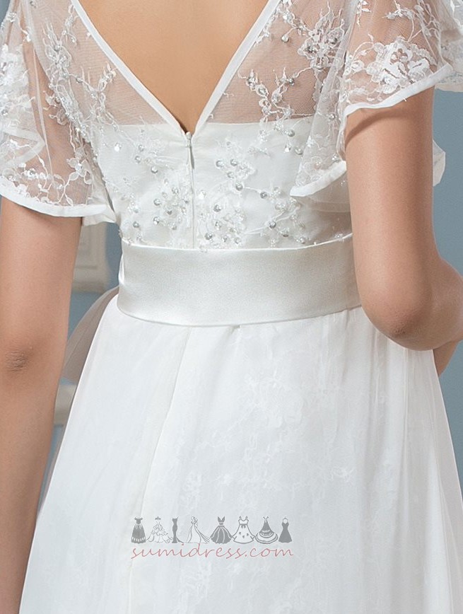 Chic Zipper Up V-Neck Outdoor Hemline Asymmetrical Summer Wedding Dress