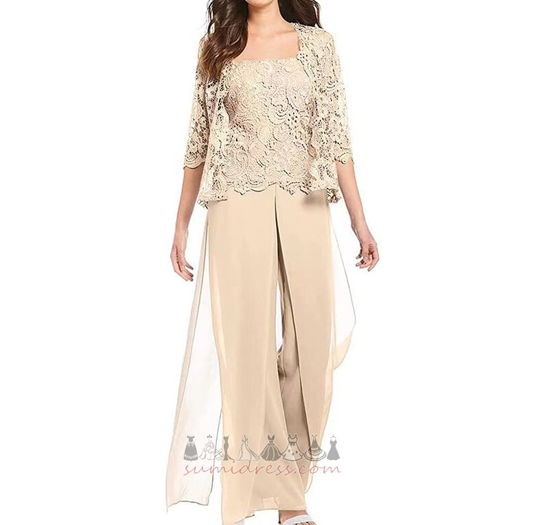 Chiffon 3/4 Length Sleeves Fall Ankle Length Vintage High Covered Pants Suit Mother Dresses