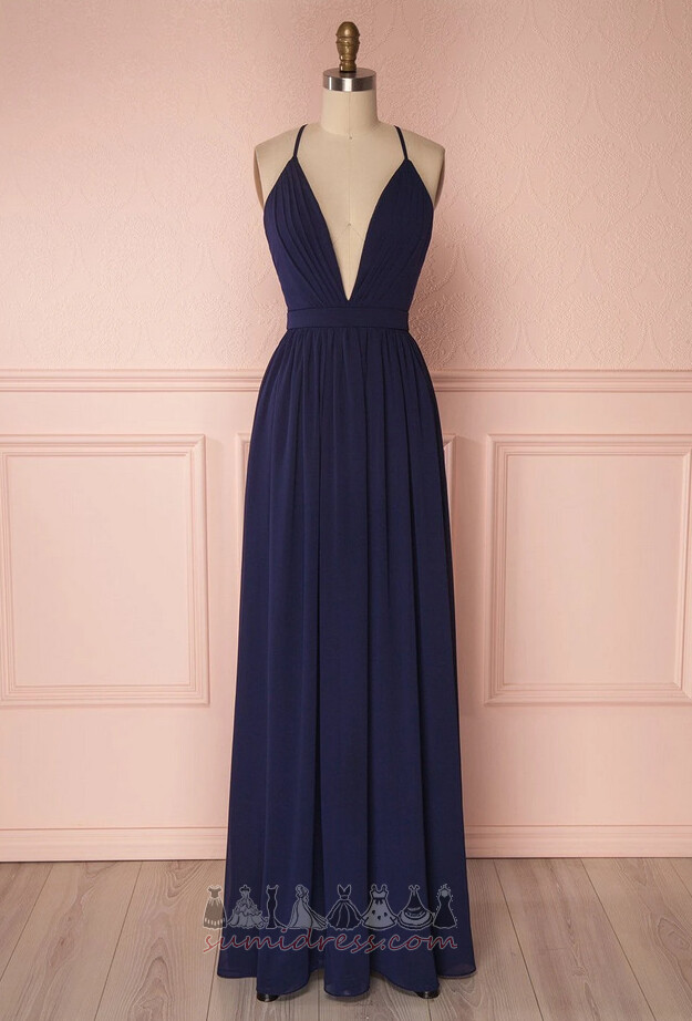 Chiffon Floor Length Deep v-Neck Criss-Cross Natural Waist A-Line Evening Dress