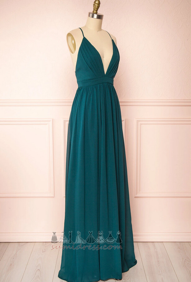 Chiffon Floor Length Deep v-Neck Criss-Cross Natural Waist A-Line Evening Dress