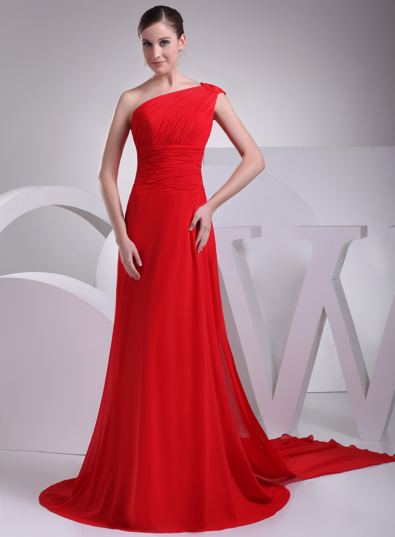 Chiffon Ruffle Fall Floor Length Elegant Asymmetrical Sleeves Evening Dress