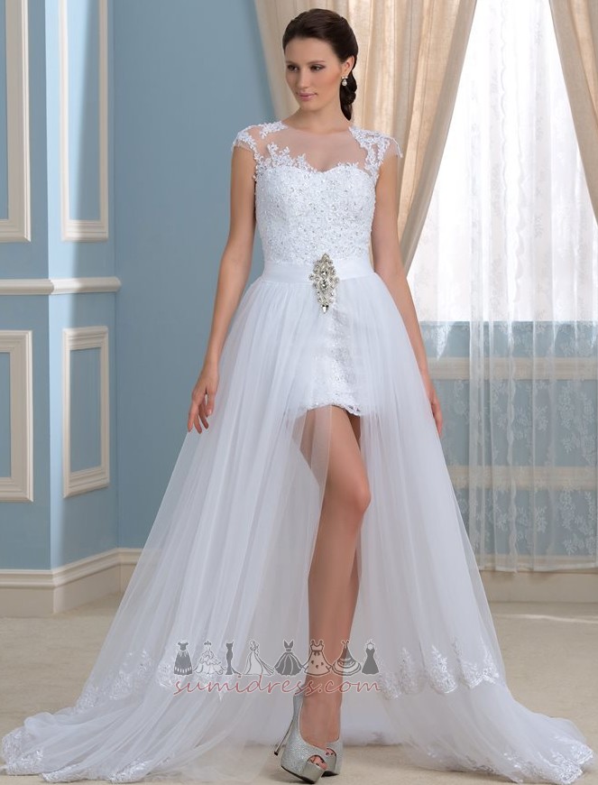чиста назад короткі рукави мереживо асиметричний шик атлас Весільна сукня