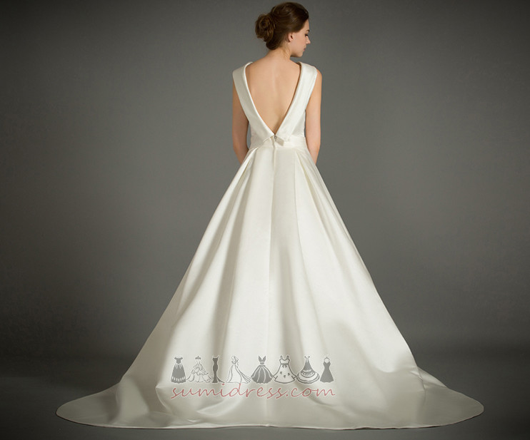 Church A-Line Sleeveless Bow Hemline Long Natural Waist Wedding Dress