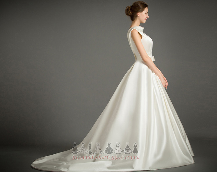 Church A-Line Sleeveless Bow Hemline Long Natural Waist Wedding Dress