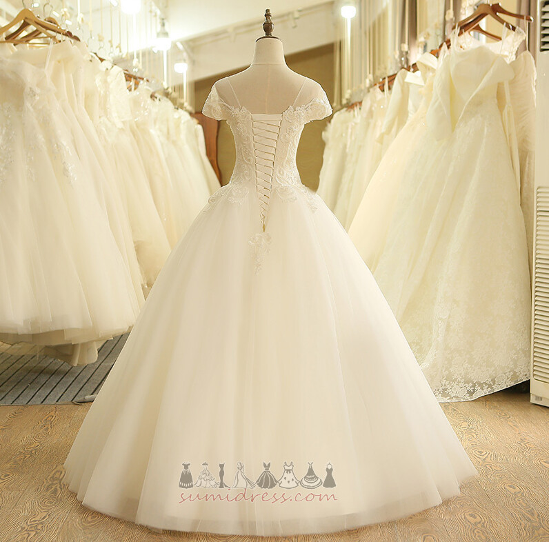 Church A-Line Tulle Formal Lace-up Capped Sleeves Wedding gown