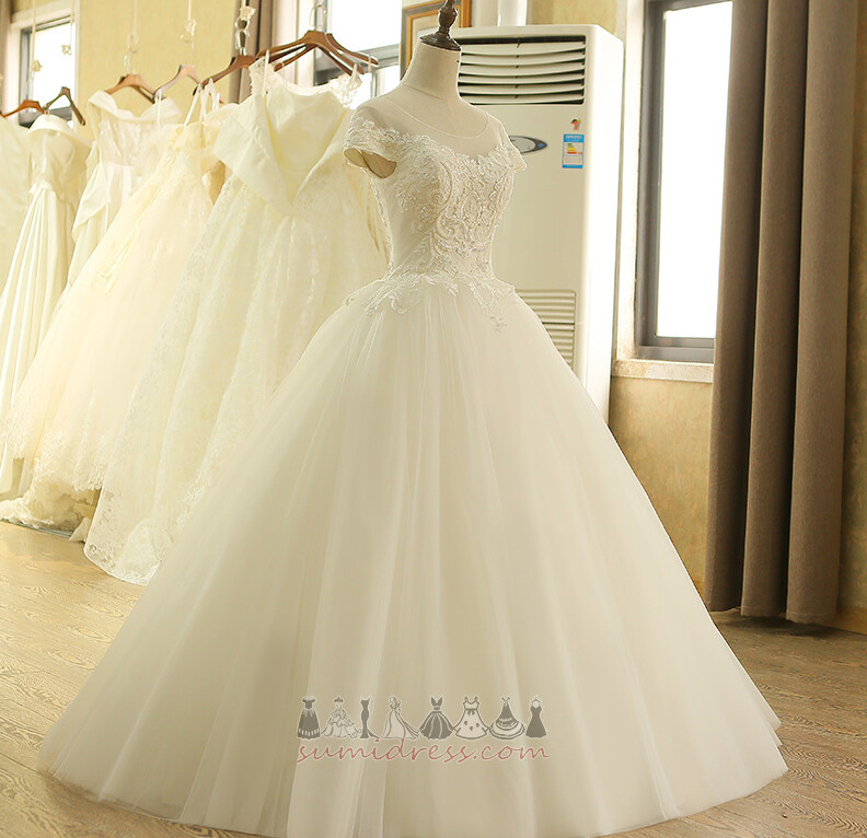 Church A-Line Tulle Formal Lace-up Capped Sleeves Wedding gown