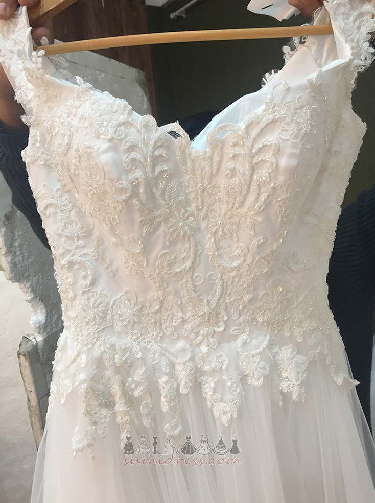 Church Beading Lace Overlay Short Sleeves Sweep Train Long Wedding Dress
