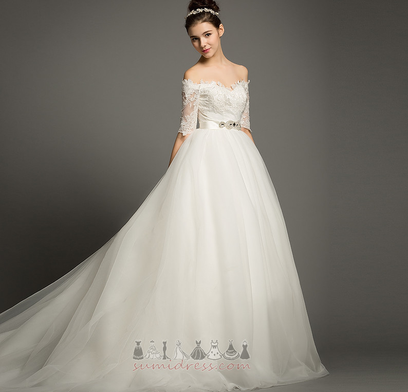 Church Elegant Capped Sleeves String Court Train Tulle Wedding gown