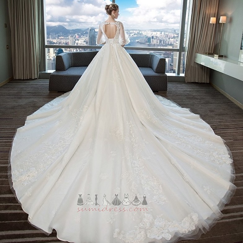 Church Formal Cathedral Train Hourglass Applique A-Line Wedding Dress