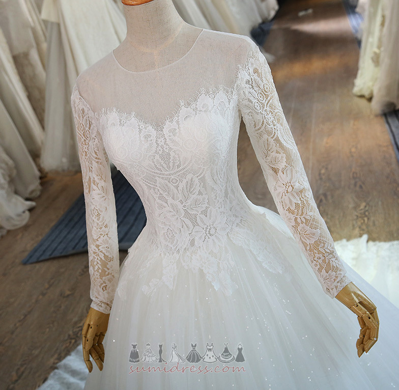 Church Formal Lace Natural Waist Lace Long Sleeves Wedding Dress
