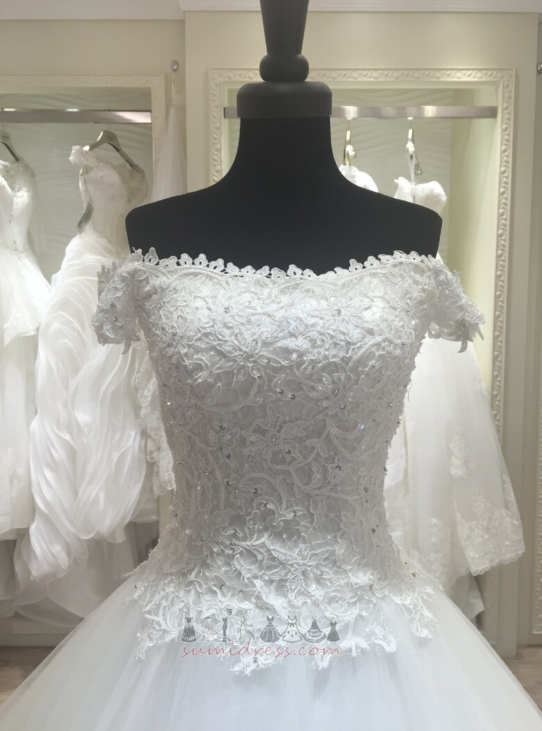 Church Medium Short Sleeves Spring Lace-up A-Line Wedding Dress