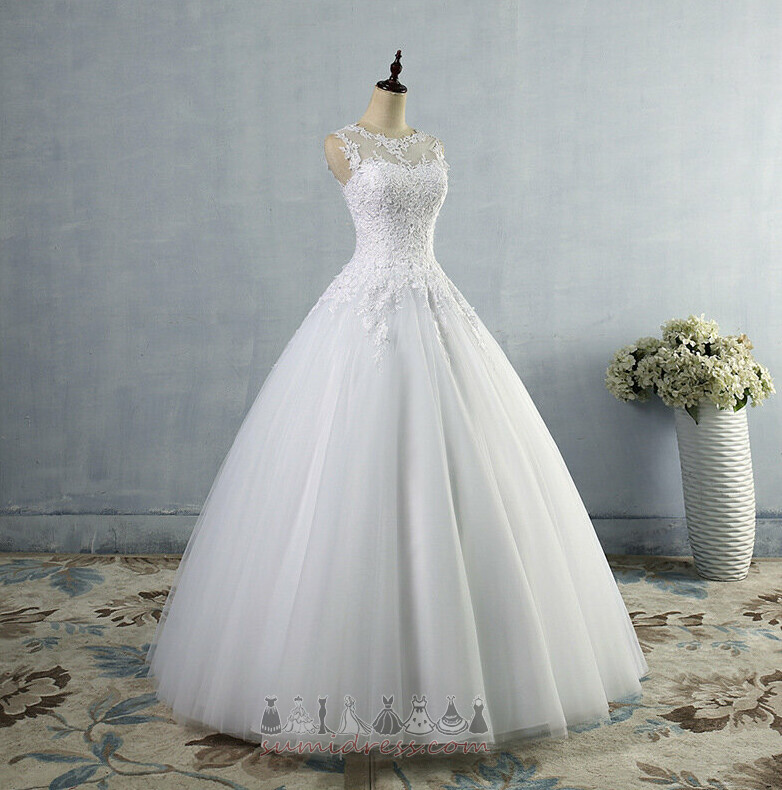 Church Sheer Back A-Line Natural Waist Medium Jewel Wedding Dress