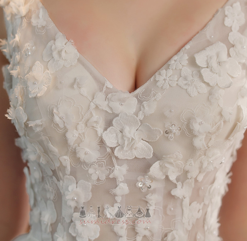 Čipke Naravni pasu Brez rokavov Formalno Čipke V-vratu Poročna obleka
