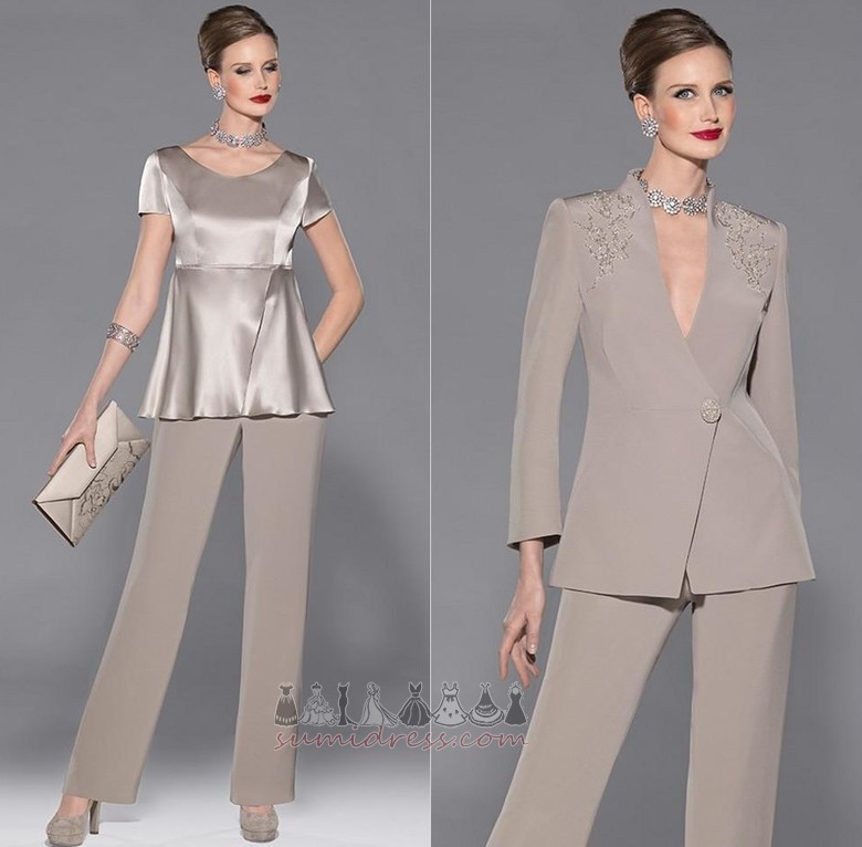 Commute/Office High Covered Embroidery Suit T-shirt Long Sleeves Pants Suit Mother Dresses
