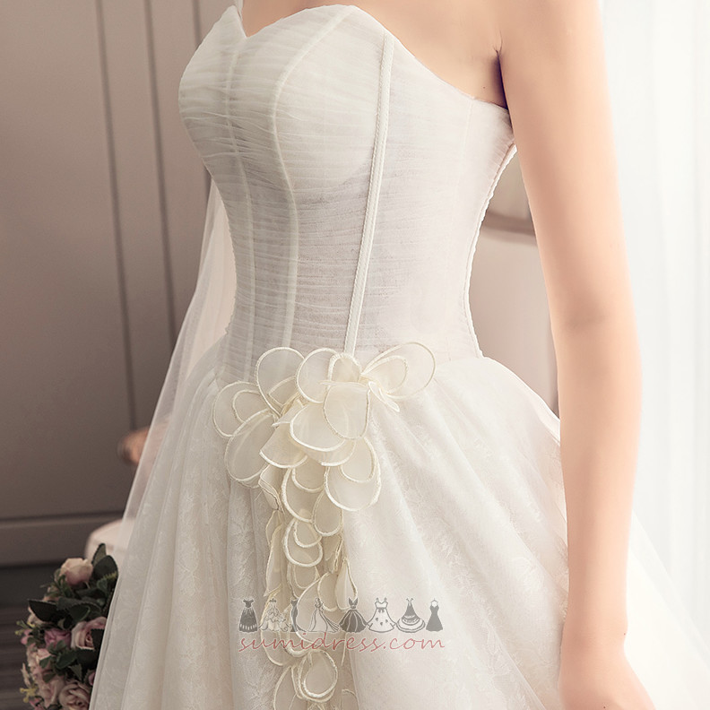 Court Train A-Line Elegant Lace Strapless Lace Overlay Wedding Dress