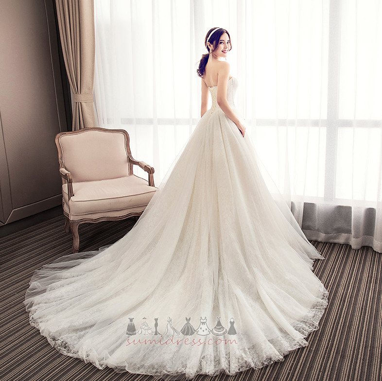 Court Train A-Line Elegant Lace Strapless Lace Overlay Wedding Dress