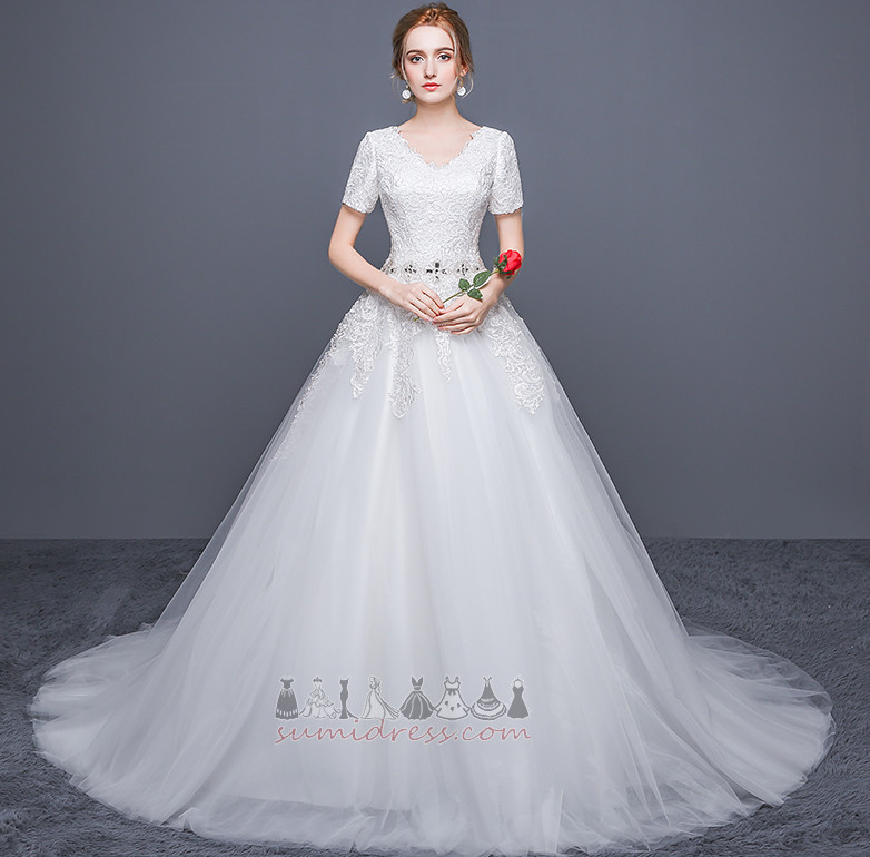 Court Train A-Line Lace Overlay Floor Length Natural Waist Fall Wedding Dress