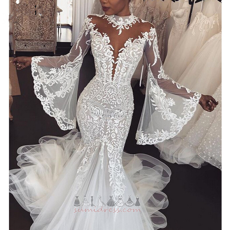 Court Train Deep v-Neck Winter Zipper Up Draped Mermaid Wedding Dress