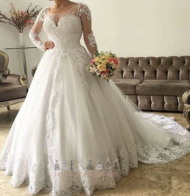 Court Train Formal Natural Waist High Covered Long Hall Wedding Dress