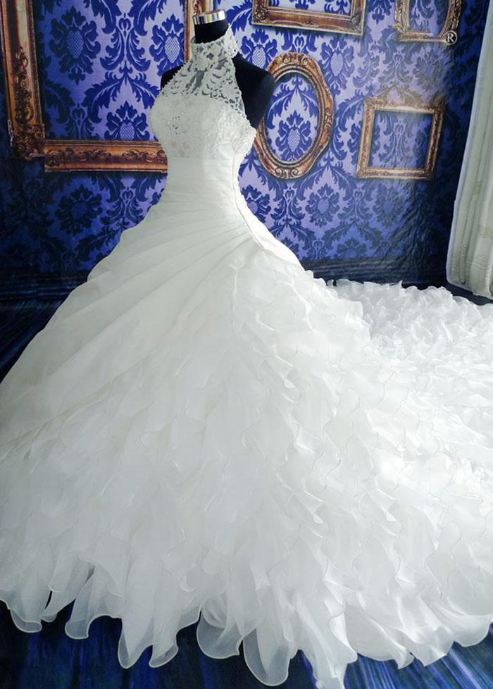 црква аппликуес формалан принцеза зиппер уп Високи Врат венчање сукња