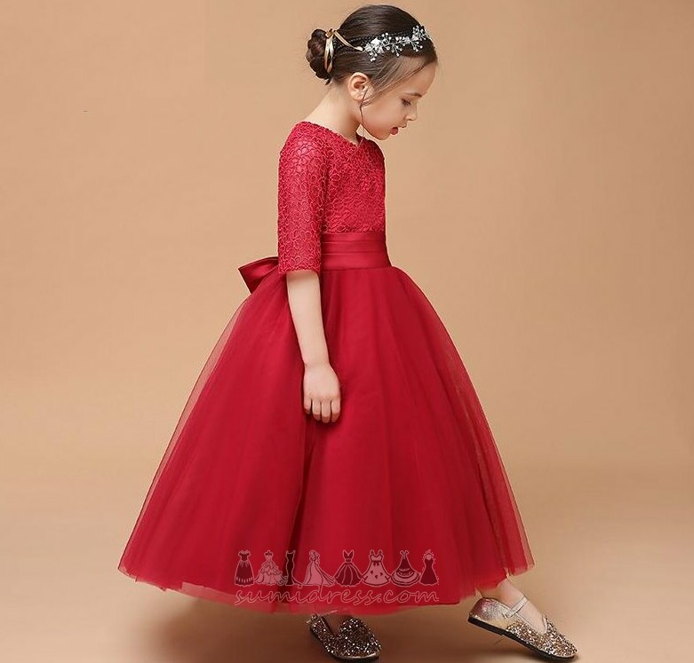 Crta Ceremonija Dragulj Čaj duljina Illusion rukavima Čipka Djeca haljina